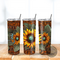 Western sunflower mug with floral design. Insulated travel cup for hot & cold drinks. Personalized country gift.